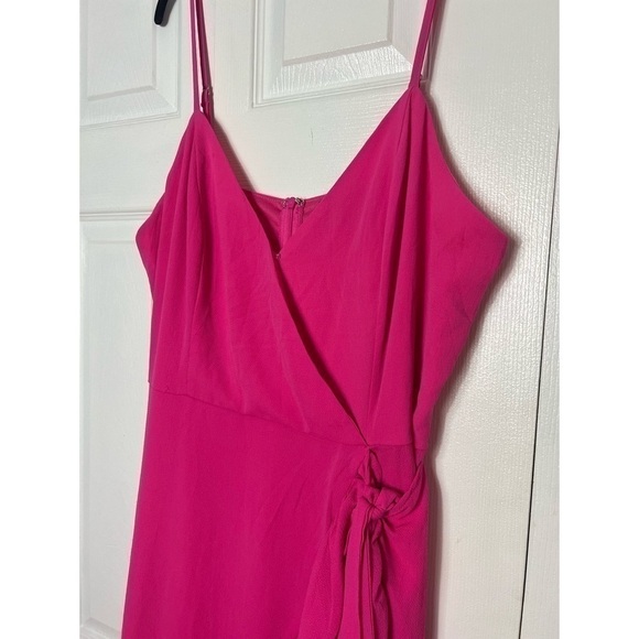 Do + Be Curve Hot Neon Pink High Low Ruffle Hem Faux Wrap Long Dress Size 1X - Picture 7 of 9